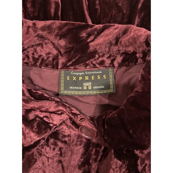 EXPRESS 90s Compagnie Internationale Rayon Velvet Button Front Jacket Wine Sz M - Picture 5 of 5